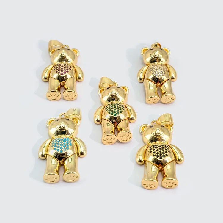 CZ8744 Large Big 18k Gold Plated Cute CZ Micro Pave Bear Animal Charm Pendants