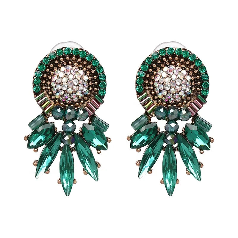 New Arrived Glass Earrings Crystal Rhinestone Acrylic Alloy Stud Earrings for Girls Wedding