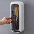 Kitchen Punch Free Wall-mounted Dustproof Cutlery Storage Rack Spoons Forks Drain Holder Rotating Chopsticks Cage