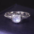 C4502 Abiding Simple 925 Solid Silver Halo Beaded & Beaded Shank Decora Round 6MM Milky Blue Moonstone Solitaire Ring