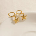 Aretas 18K Gold Stainless Steel French Vintage Ins Earrings Trendy Starfish Pendant Hoop Diamond Non-Fading Parties