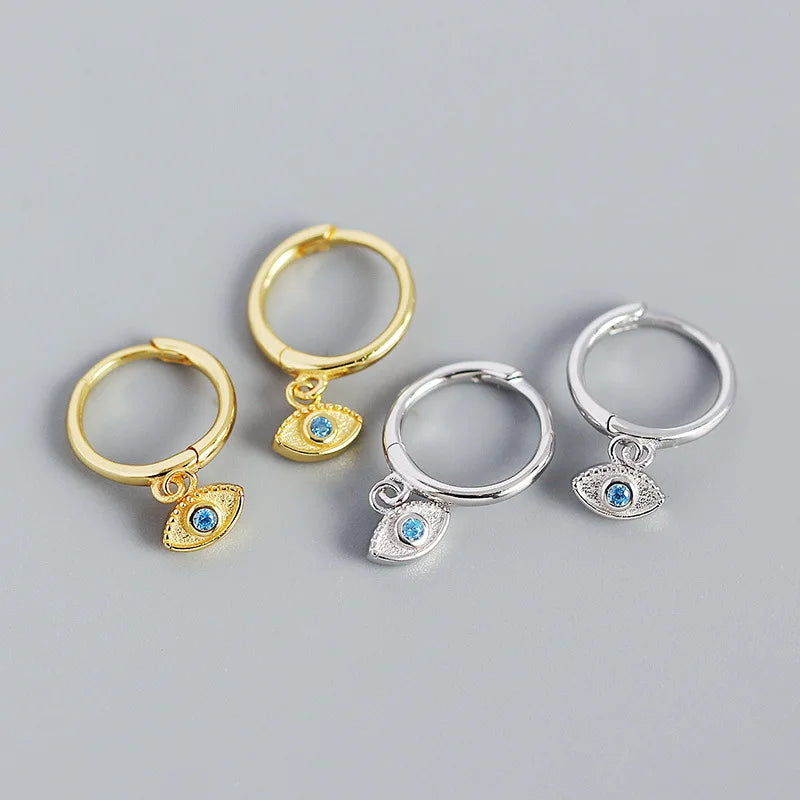 Fine Jewelry 925 Sterling Silver Blue Eye Crystal Charms Earrings Gold Plated Huggie Hoop Earrings Gifts