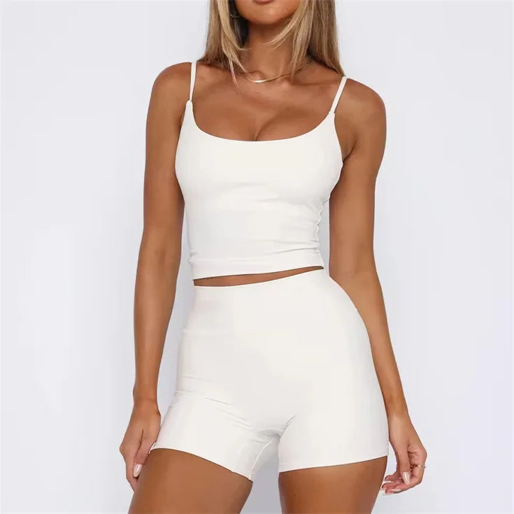 Custom Ladies Fitness Sportswear Adjustable Spaghetti Strap Yoga Tank Top Workout Women Shorts Sets