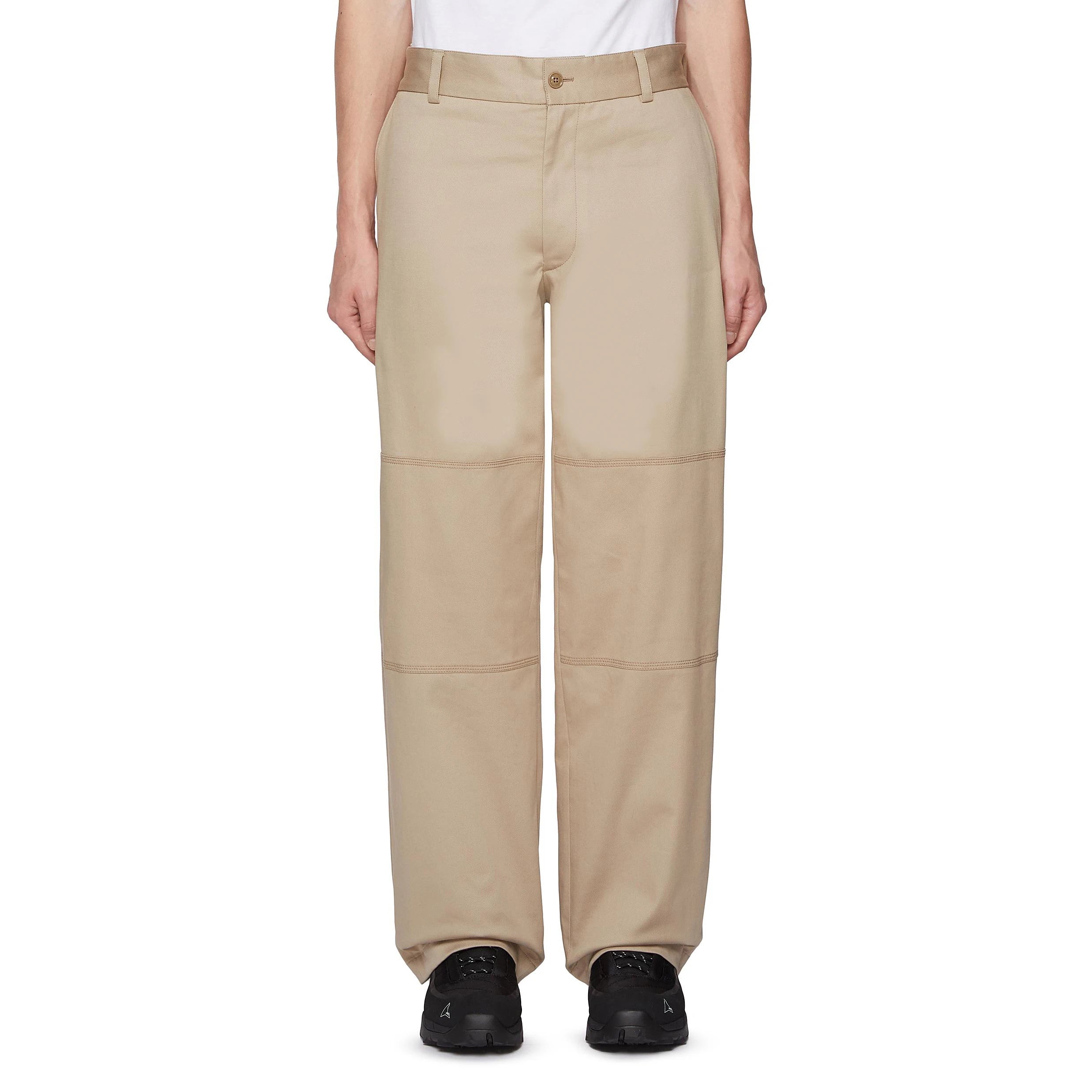 Custom Men's Casual Straight Regular Fit Mid Rise Breathable 100% Polyester Pants Knee Panel Half Elasticated OEM Service
