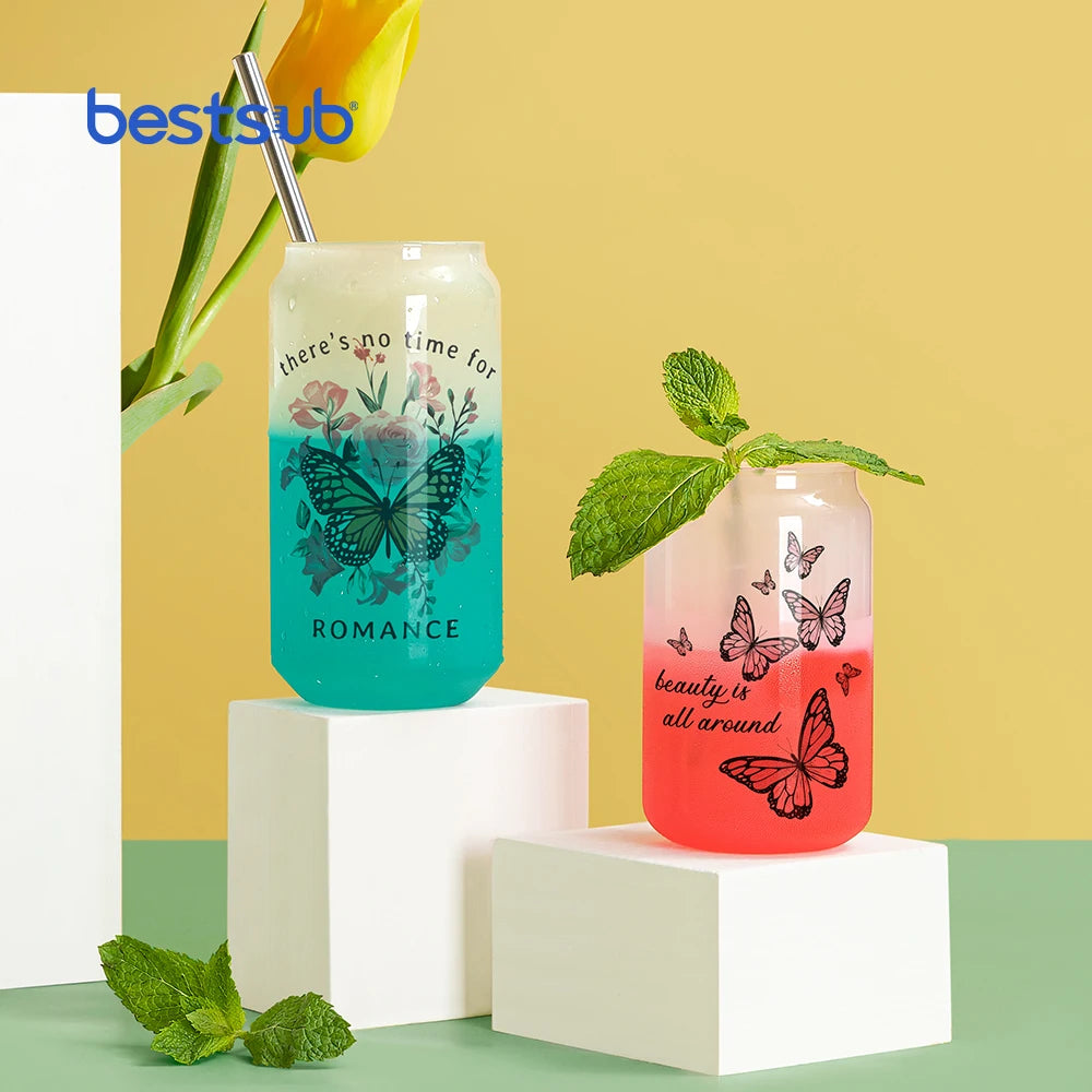 BestSub Wholesale 13oz Cold Borosilicate Can Shaped Beer Glass Magic Mug Bamboo Lid Color Change