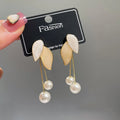 2023 Korean Trendy S925 Sterling Silver Needle Leaf Stud Earrings Helmi Fashion Tassels Pearl Drop Earrings Wholesale