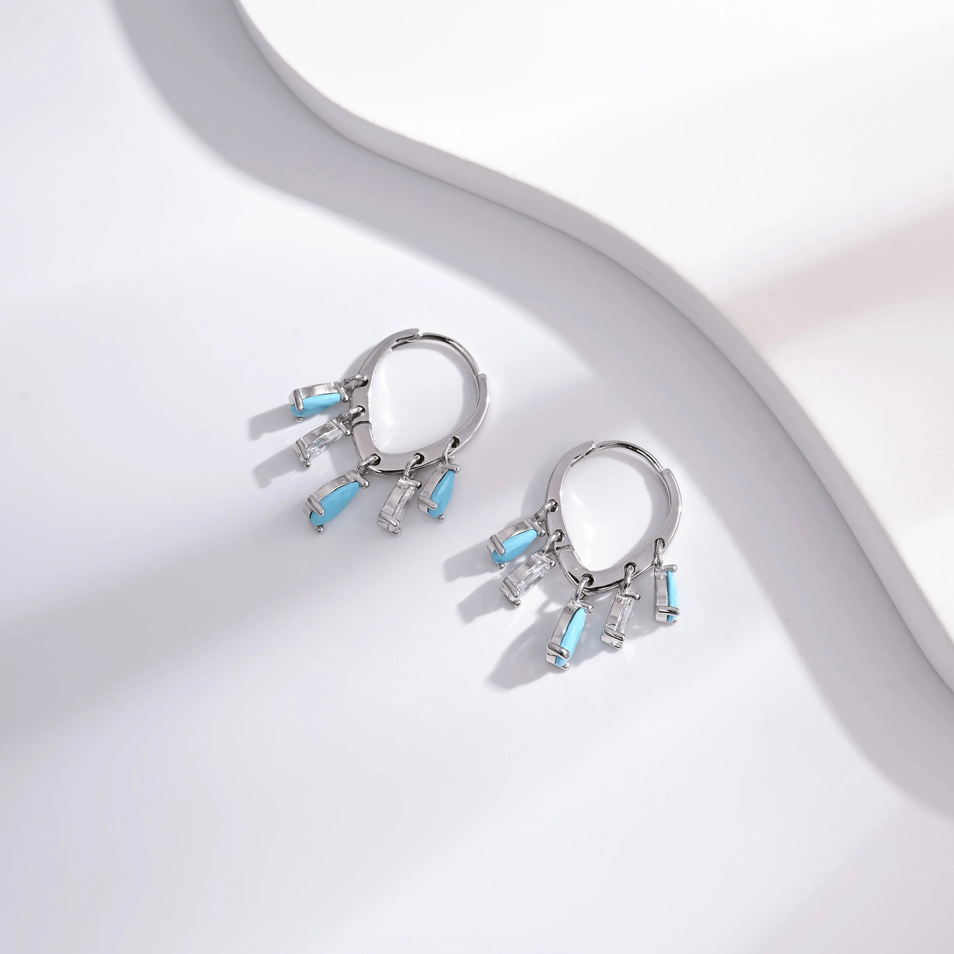 Wholesale Earrings Jewelry Rhodium Plated Teardrop Turquoise CZ Drop Earring 925 Sterling Silver Fine Jewelry Earrings