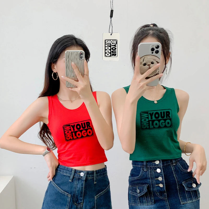 High Quality Women's Sleeveless Crop Top 95% Cotton 5% Spandex Crew Neck Custom Printed Design Logo Short Sweet Jersey Style