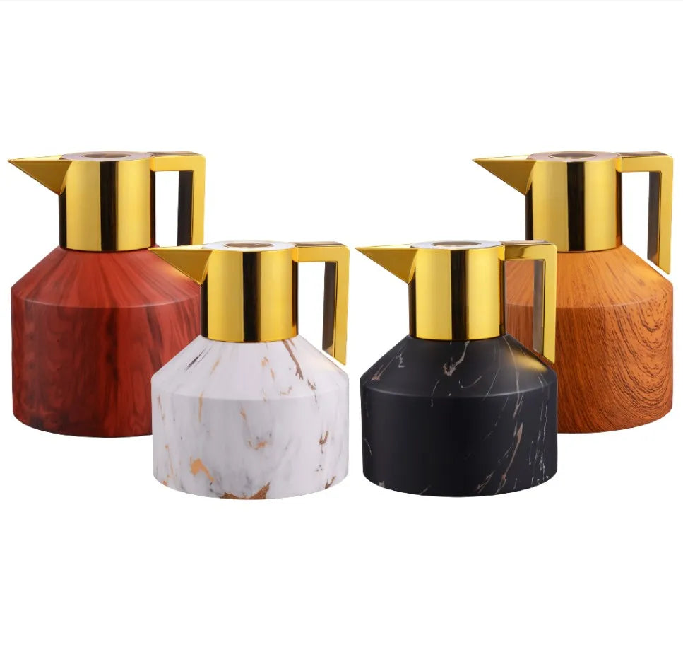 New Arrivals 1200ml 1500ml Coffee Pot Stainless Steel Double Wall Vacuum Insulated Tea Pot Water Carafe Marble/wood Grain