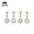 Luxury Women's Titanium Crystal Flower Navel Ring G23 Material Gold Plated Zircon Main Stone Belly Button Piercing Jewelry 1pc