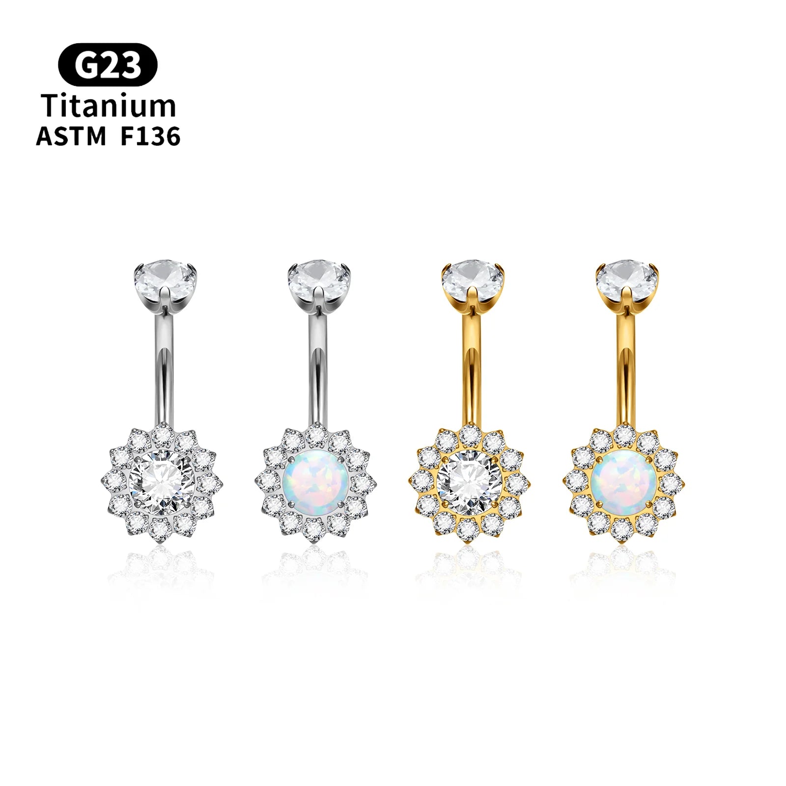 Luxury Women's Titanium Crystal Flower Navel Ring G23 Material Gold Plated Zircon Main Stone Belly Button Piercing Jewelry 1pc
