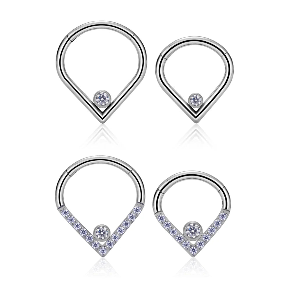 G23 ASTM F136 Titanium Waterdrop Shape Nose Ring Inlay Zircon Earrings Punk Style Septum Body Piercing Jewelry