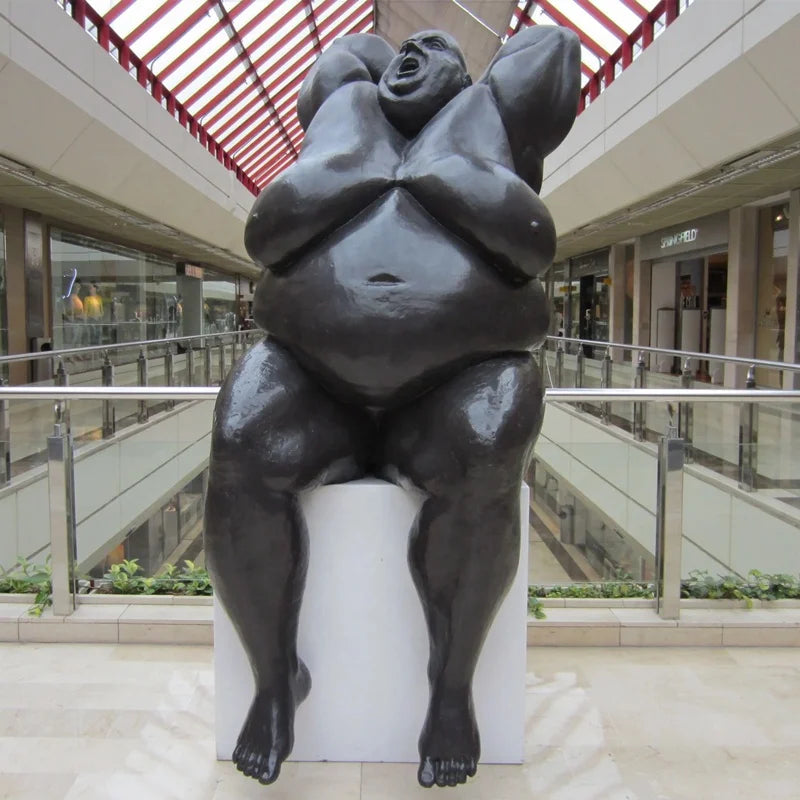 Custom Design Outdoor Modern Art Fiberglass Exaggerated Oversized Fat Woman Seated Statue Bringfine 5 Year Warranty for Theme