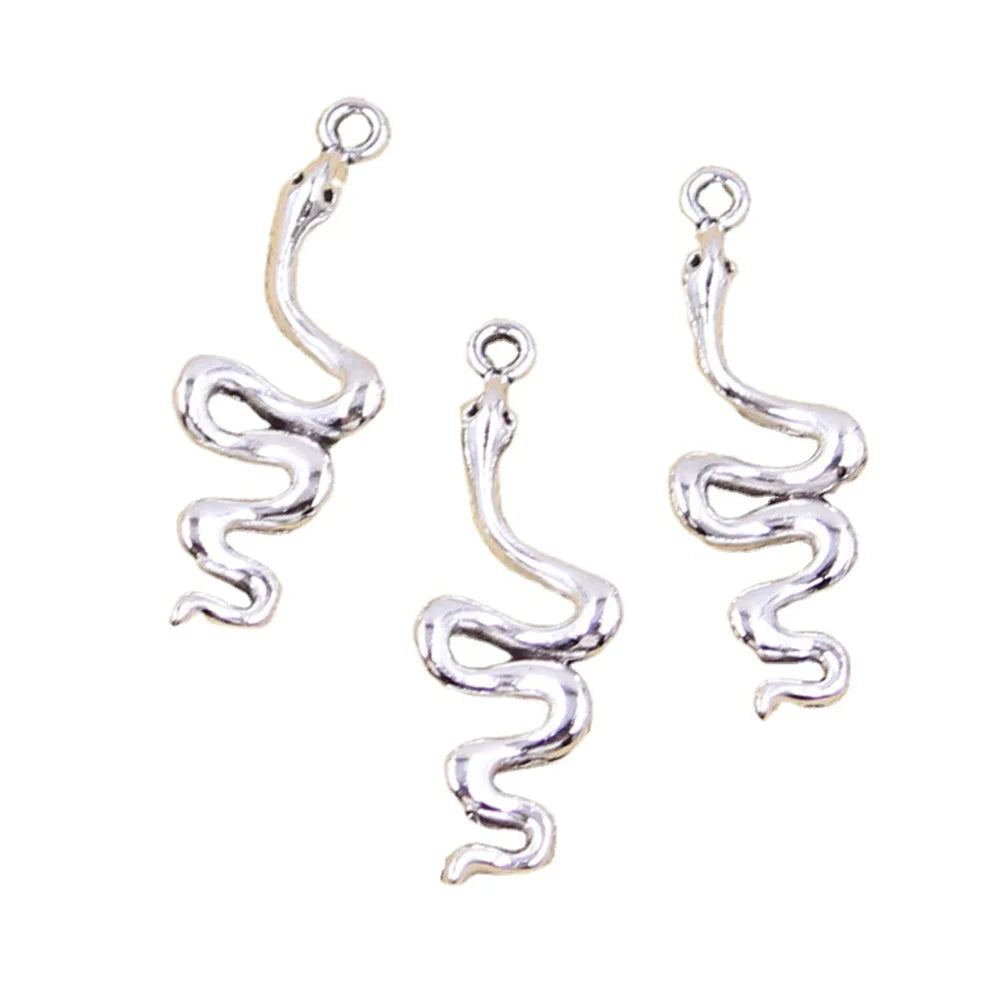 Charms Snake 28x9mm Antique Bronze Silver Color Pendants DIY Making Findings Handmade Tibetan Jewelry