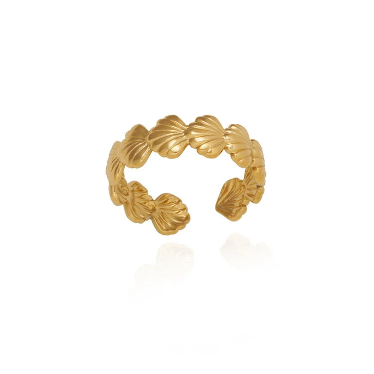 Fashionable INS Stainless Steel Non-fading Jewelry with Link Chain Ocean Shell Open and Adjustable  Rings