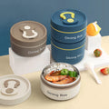 Portable 304 Stainless Steel Round Insulated Stackable Thermal Thermos Food Jar Container Bento Lunch Box for Kids with Handle