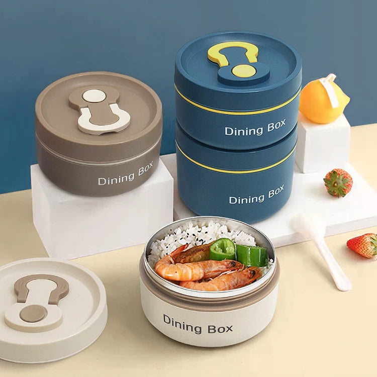 Portable 304 Stainless Steel Round Insulated Stackable Thermal Thermos Food Jar Container Bento Lunch Box for Kids with Handle