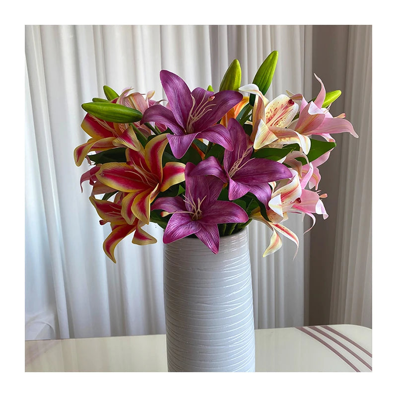 Single 3 Heads  Lily  Decoration Mariage Artificial Flowers Decorative