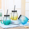 Pineapple Shaped 16oz 500ml Gradient Colored Glass Drinking Mug for Juice Coffee Tea Water With Handle and Lid