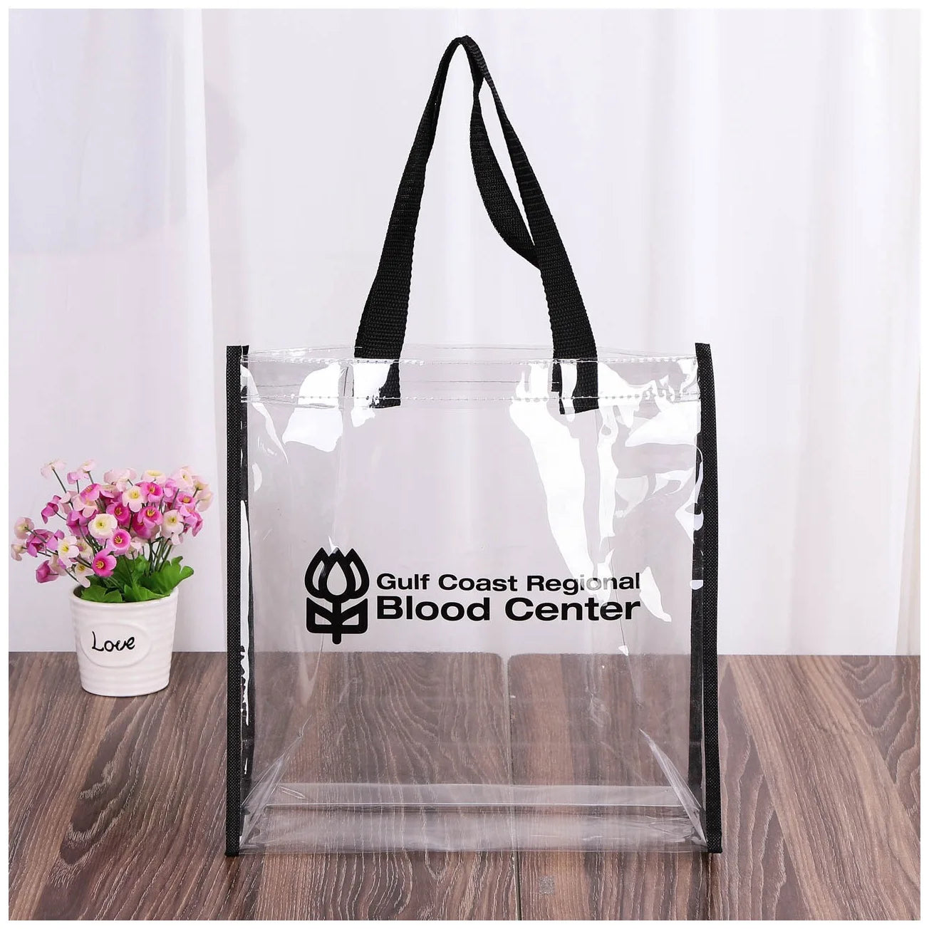 Custom Logo Transparent Waterproof PVC Tote Bag Reusable Plastic Shopping & Gift Bag with Screen Printing