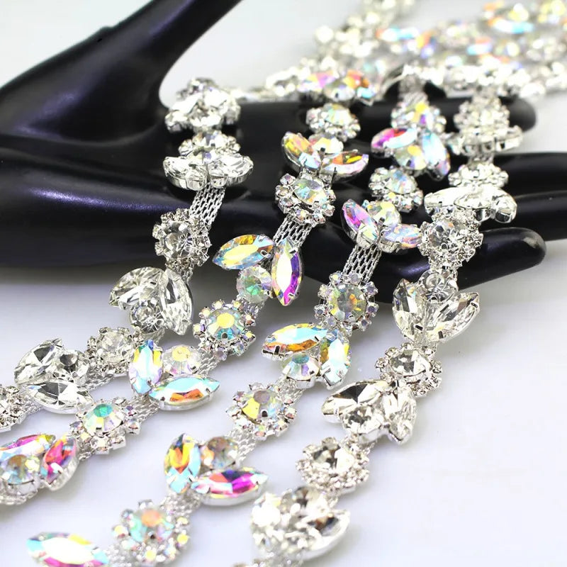 Wholesale Crystal Rhinestone Horse Eye Chain Glass Rhinestones Chain Colorful Shoe Chain for Ladies Shoe Accessories