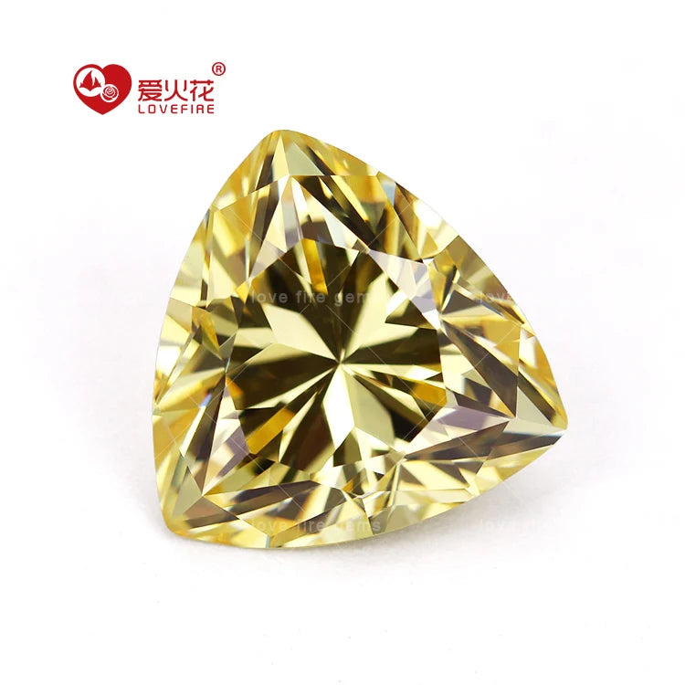 Stock 5A Grade Loose Gemstone Wholesale Price Trillion Fancy Cut Yellow Color Synthetic Cubic Zirconia Stone