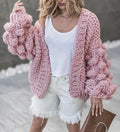 Custom Autumn Winter Coat Handmade Crochet Sweater Women's Long Lantern Sleeve Cardigan