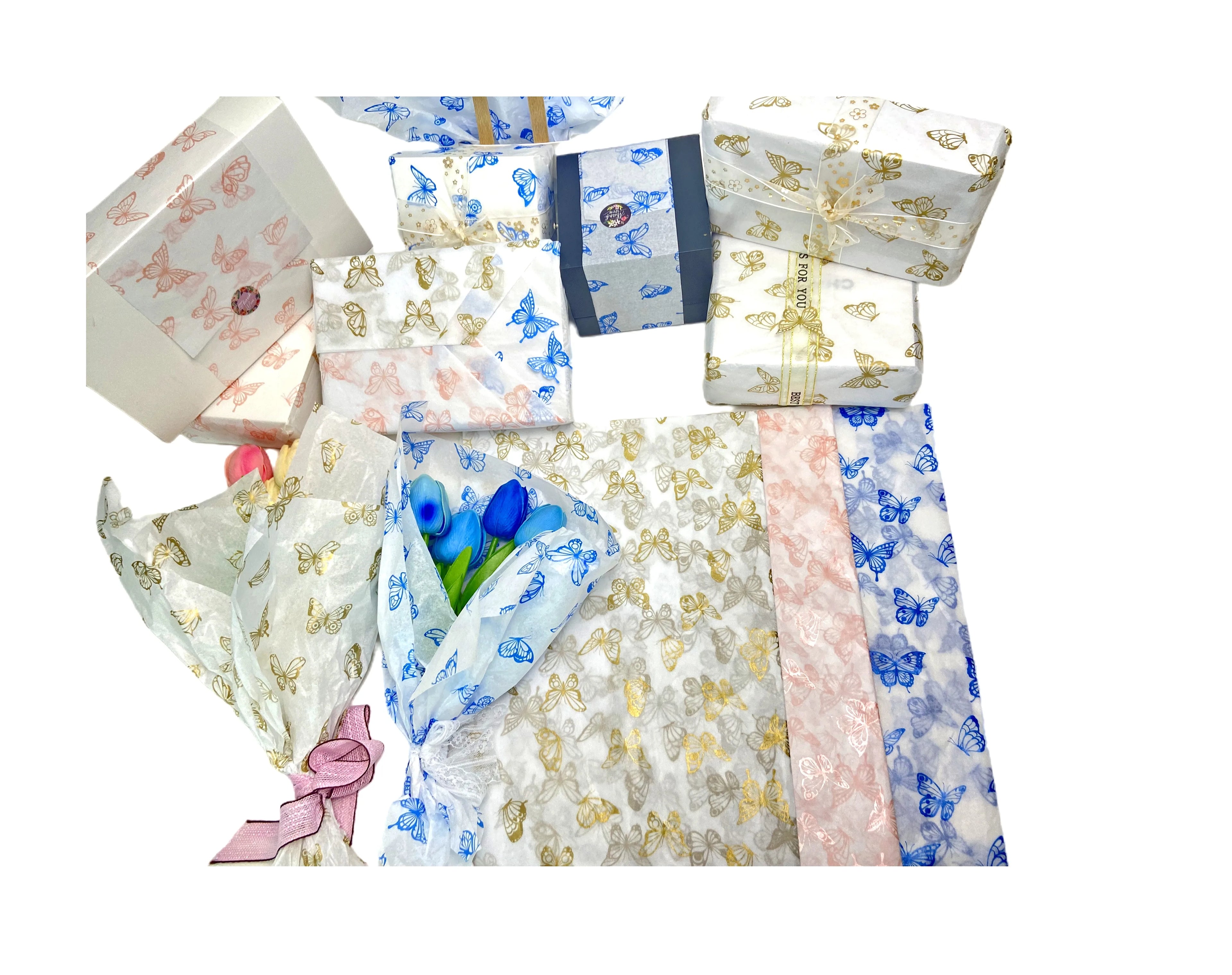 17g Gift Papers Color Golden Butterfly Tissue Paper for Valentines Christmas Wedding Birthday Party Holiday Packaging