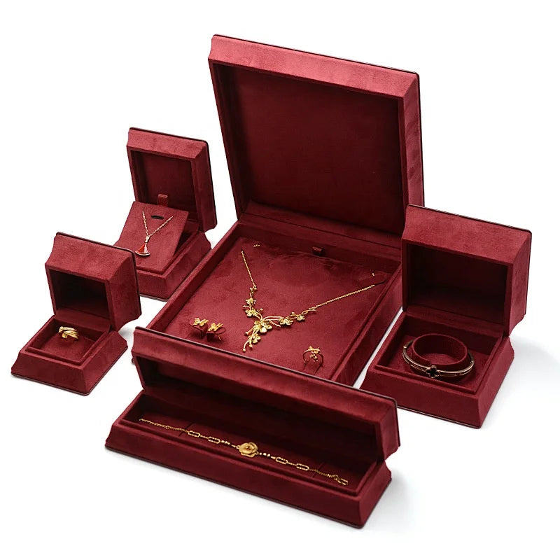 New High-end Light Luxury Square Flip Cover PU Microfiber Wedding Engagement Ring Necklace Earrings Bracelet Packaging Jewelry