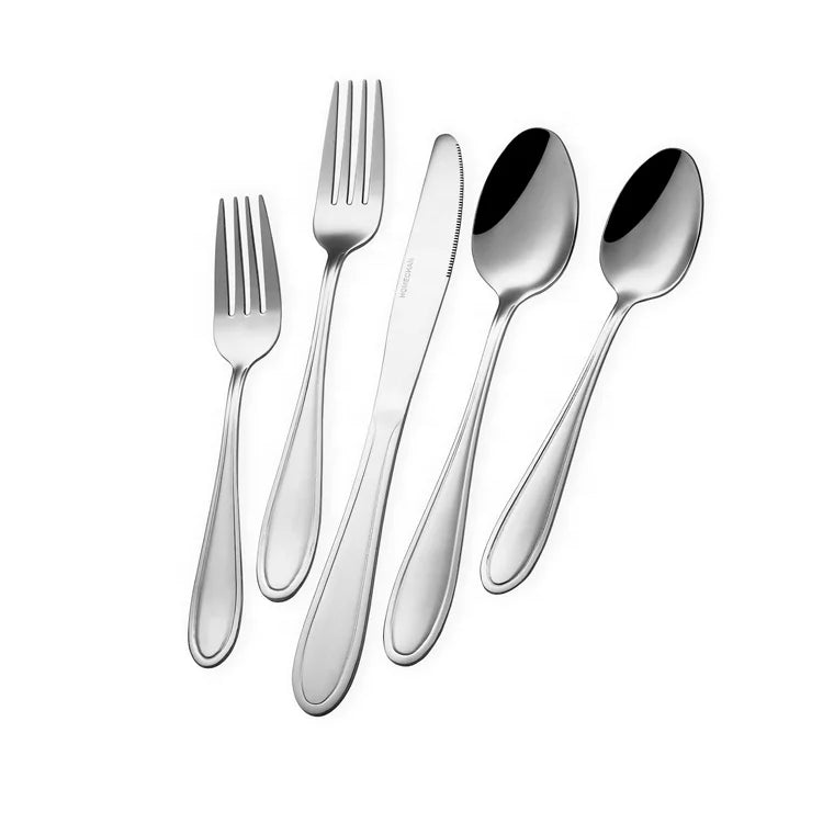 Hot Selling American Style 5-Piece Tableware Set Gold Black Colorful Pointy Tail Double Line Stainless Steel Forks Sustainable
