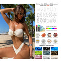 2025 Women's Retro Solid Push-up Bandeau Swimwear New Style Crinkle Bikini Crystal Jewelry 2-Piece Set Trendy Tendencia