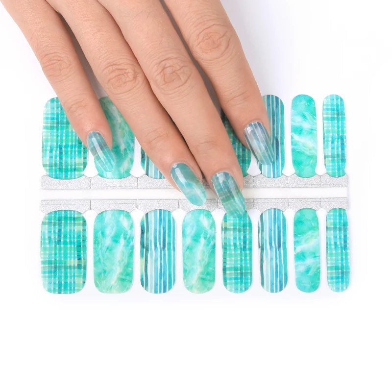Huizi Latest Wholesale Green Pattern Nail Art Wraps Fashion Nail Polish Strips