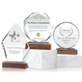 Best Seller Crystal and Wooden Awards Craft Custom Carved Engraving Letters Crystal Trophy Plaque with Wood Base