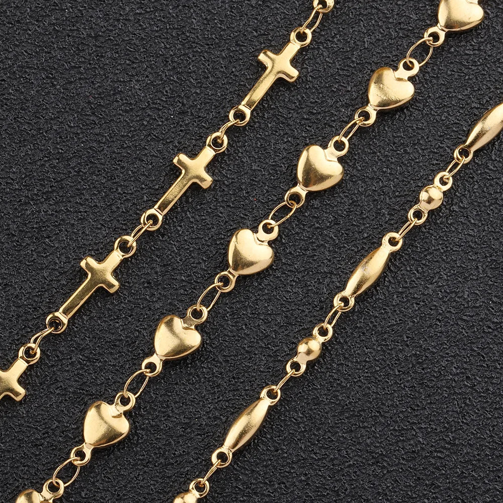 Fashion Stainless Steel Gold Cross Star Style Heart Design Clavicular Chain for DIY Bracelet Jewelry Accessories