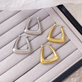 Stainless Steel Gold Color Geometric Square U Shape Hollow Inside Chunky Hoop Earrings