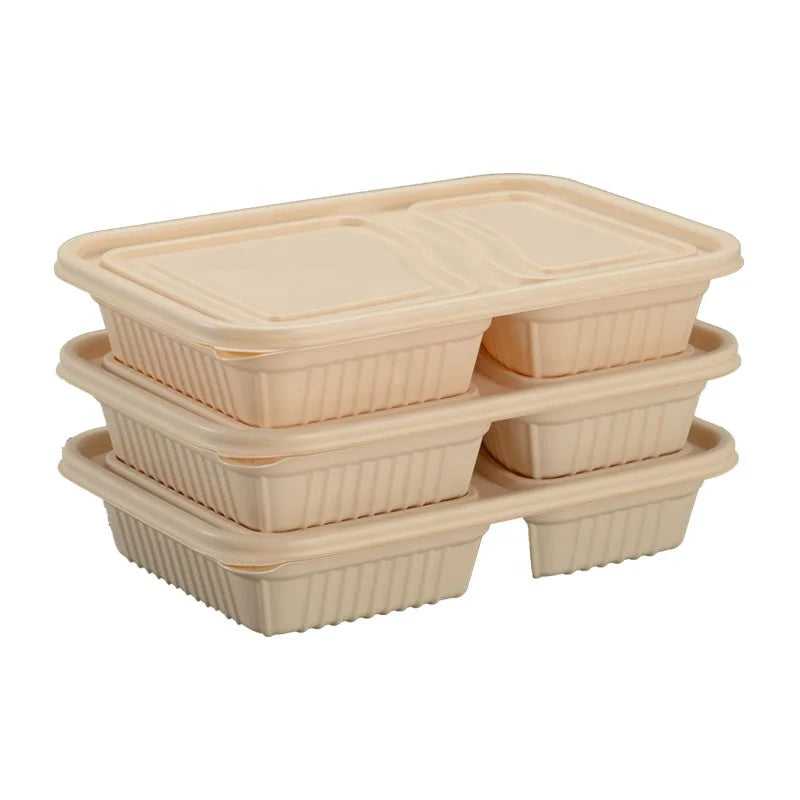 26 oz 750 ml Two Compartment Takeaway Food Container with Lid Biodegradable Corn Starch Microwaveable Disposable Lunch Box