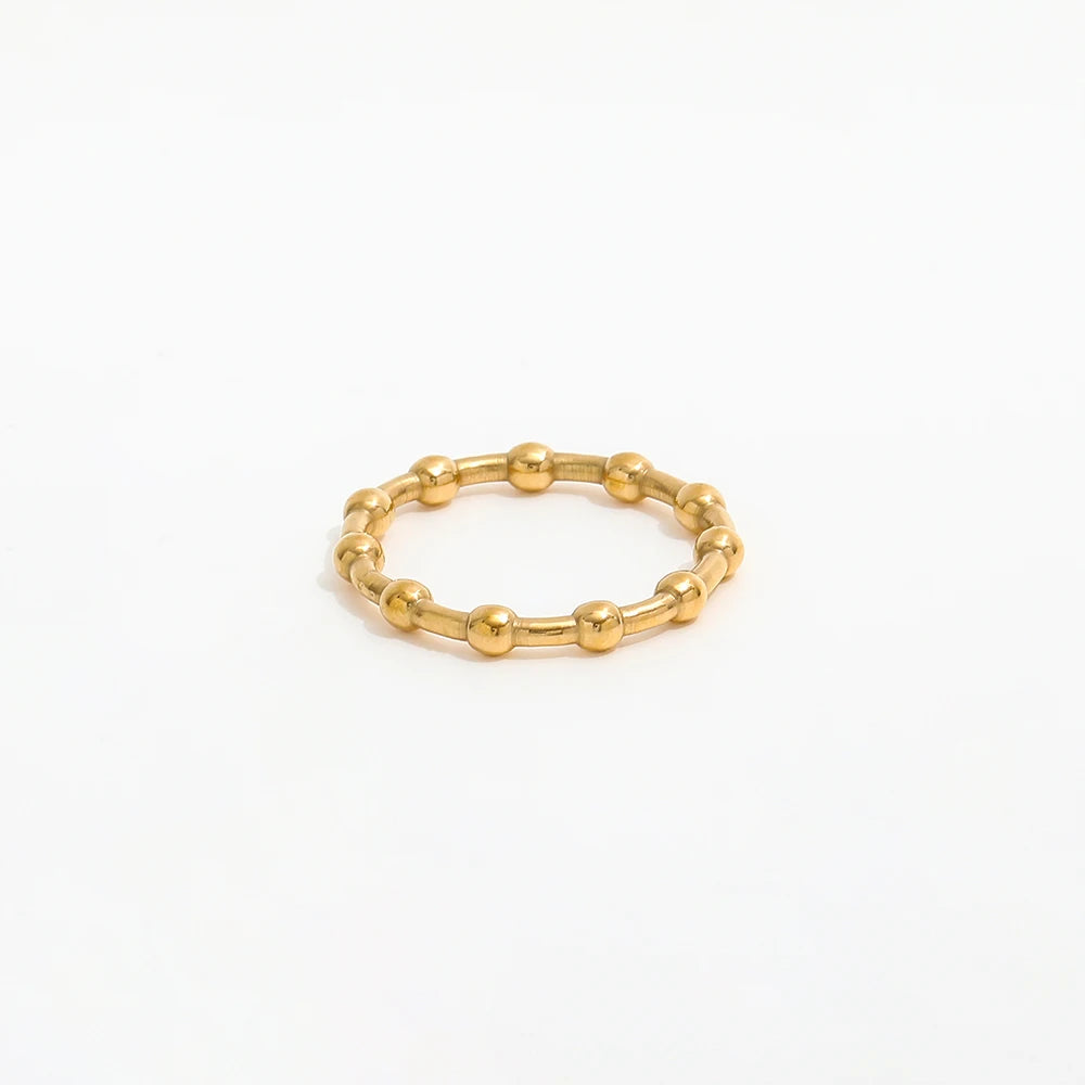 High End 18K Plain Gold Lucky Beads Rings Stainless Steel Trendy Simple Gold Plated Jewelry