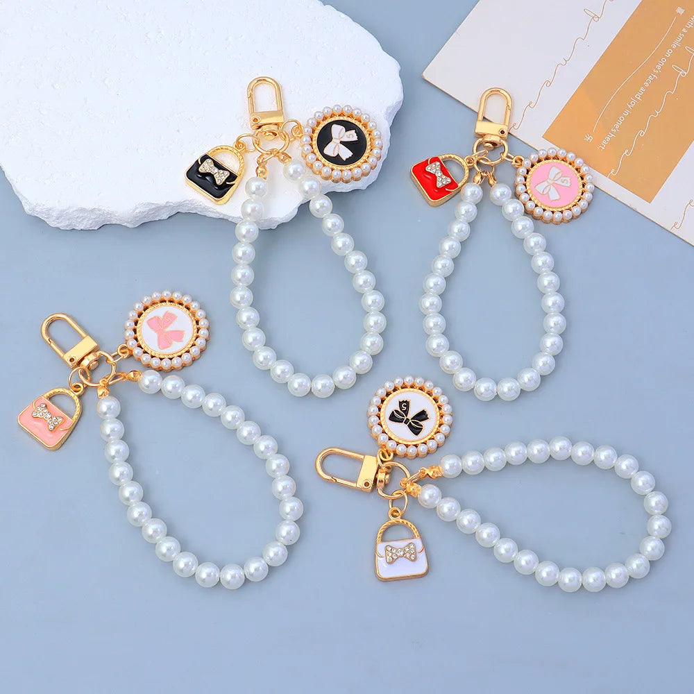 Fashion Cherry Pearl Keychain Cute Mini Zinc Alloy Durable Key Ring Wristlet Jewelry Pendant Charm Promotion Gift Accessories