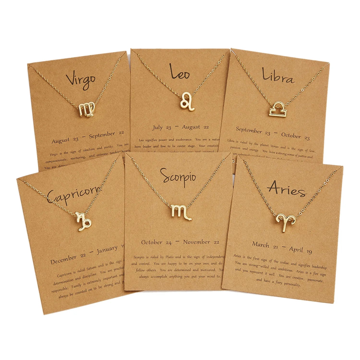 Birthday Gift Gold Plated 12 Zodiac Sign Pendant Card Charm Gold Chain Choker Astrology Necklace Jewelry for Women