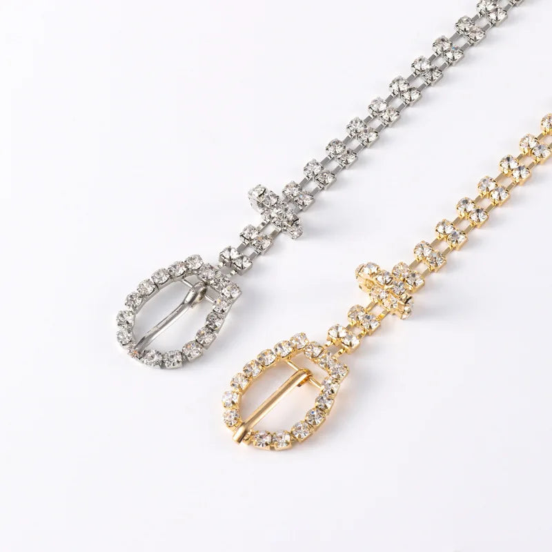 Factory Wholesale 0.6cm 0.25" Width Fashion Fancy Women Girl Style Crystal Diamond Rhinestone Metal Chain Belt