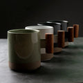 Japanese Style 350ml Vintage Ceramic Coffee Mug Stoneware Tea Milk Beer Water Cup with Wood Handle Home Office Drinkware