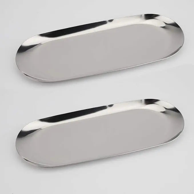 Stainless Steel Oval Plates Food Serving Trays for Kitchen Dessert Snack Jewelry Cosmetic Storage Decorative Tableware Dish Sets