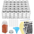 48 Pcs/Set Wholesale 120ml 4 oz Square Clear Glass Spice Seasoning Condiment Bottle SetsGlass Storage Spice Jar with Metal Lids
