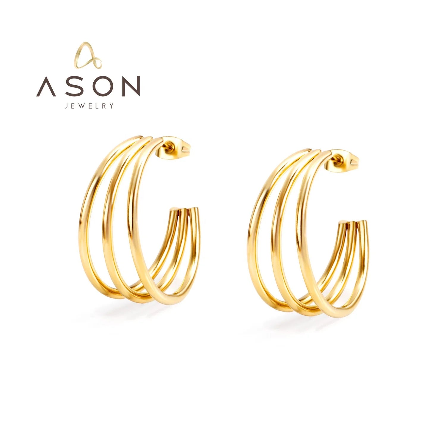 Ason Trend Bulk Wholesale Fashion Jewelry Manufacturer Custom Stainless Steel Women Jewelry 18K Gold Plated Earrings for Ladies
