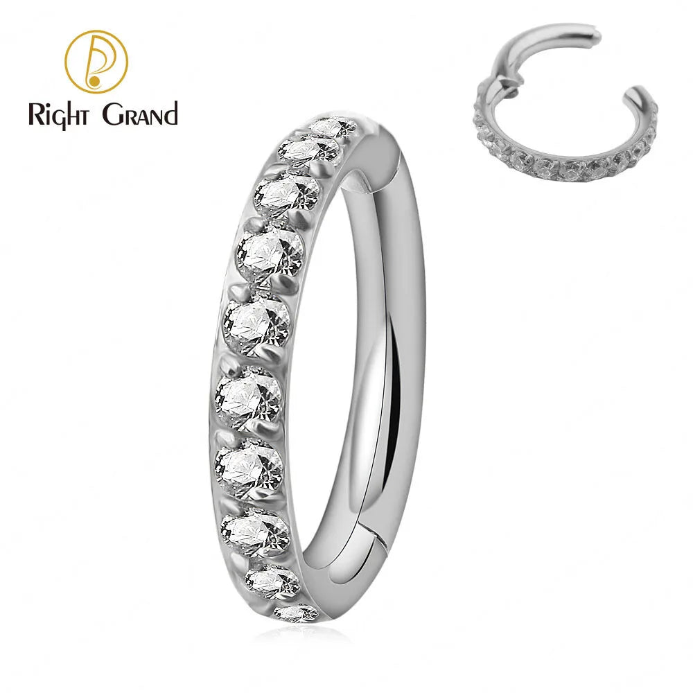 ASTM F136 Titanium Side Prong Set Half Circle Cubic Zircon Nose Cilcker Conch Piercing