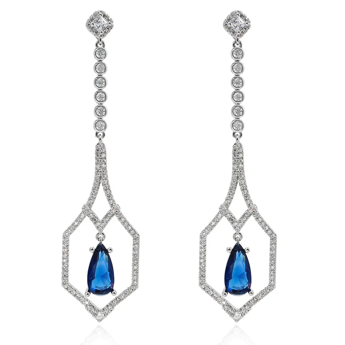 Original Design Brass Plating Platinum Inlaid Zircon Blue Teardrop Diamond Earrings Women Jewelry Gifts Customized