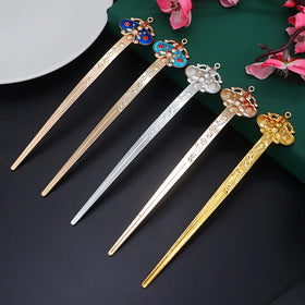 2.2cm*14cm Long Alloy Embossed Bee Styles Straight Hairpin Metal Hair Stick Forks for DIY Ancient Style Hanfu Headwear