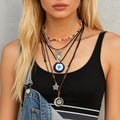 6PCS/Set Bohemia Colorful Seed Bead Star/Sun/Moon Pendant Necklace for Women Vintage Lady Stacked Rope Necklaces Fashion Jewelry