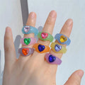 2022 New Trendy Heart Colorful Crystal Girl Simple Resin Ring Women Acrylic Diamond Rings Finger Jewelry