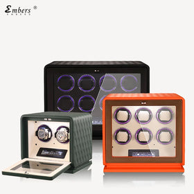 Embers 2024 New Leather Watch Winder V-Series 3 Slots Black Green Orange LED Light Touch Screen Control 2-Year Warranty